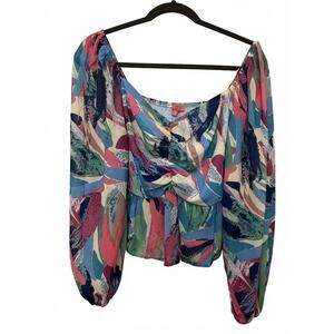 Flying Tomato Women's smocked sweetheart neckline with an abstract pattern